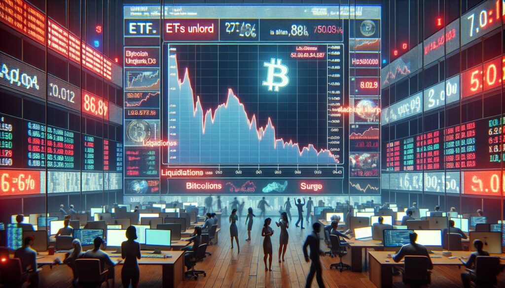 Bitcoin Faces Sharp Decline as ETFs Unload, Liquidations Surge
