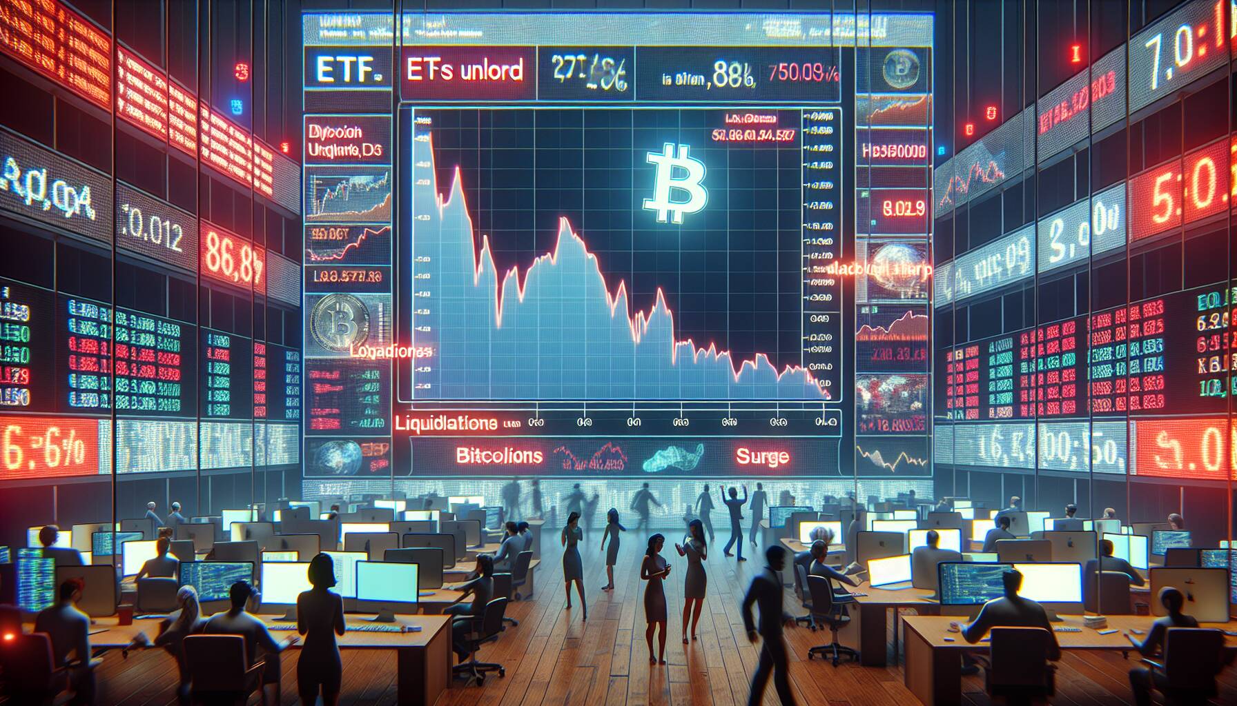 Bitcoin Faces Sharp Decline as ETFs Unload, Liquidations Surge