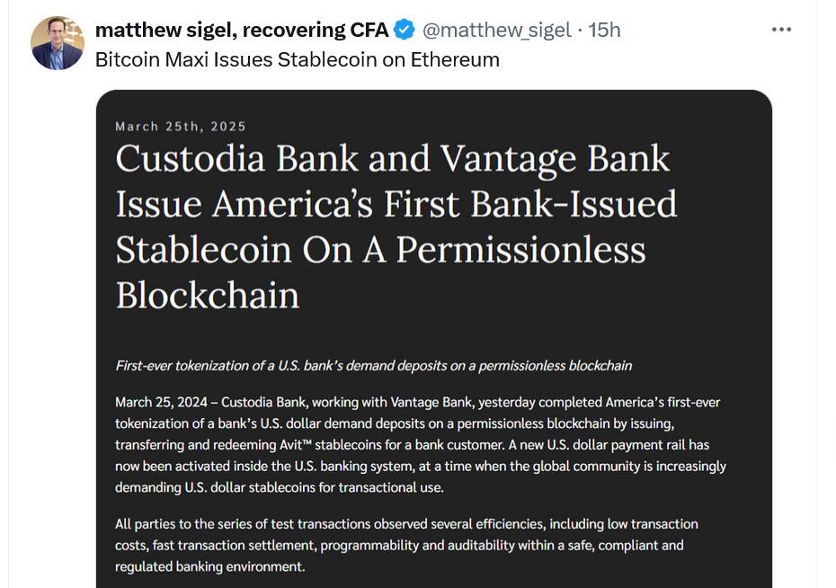 Custodia Bank Launches America's First Bank-Issued Stablecoin