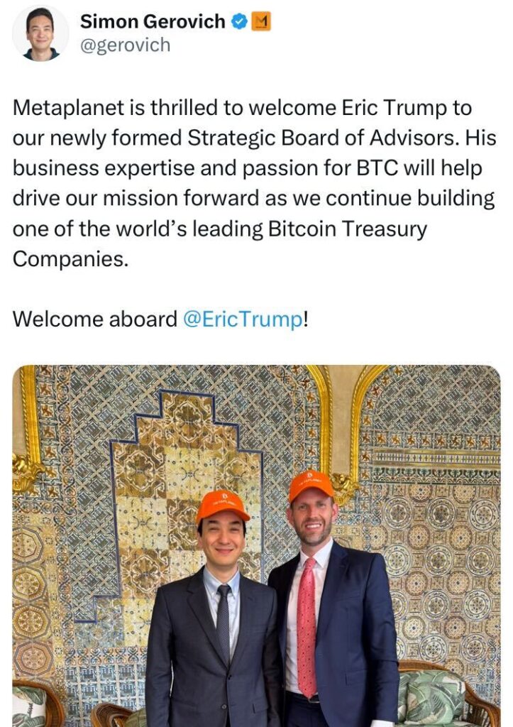 Eric Trump Joins Metaplanet to Enhance Bitcoin Strategy