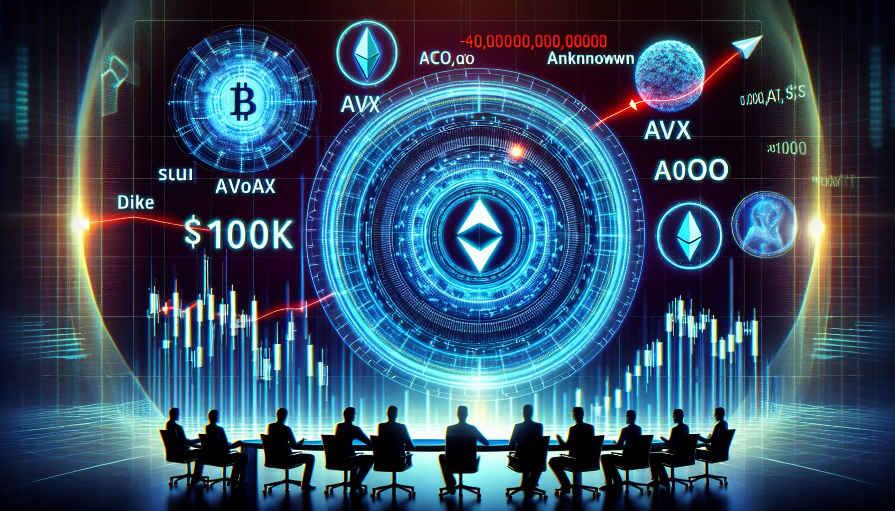 Bitcoin price chart signals $100K target, with SUI, AVAX, TRUMP, and TAO on the horizon