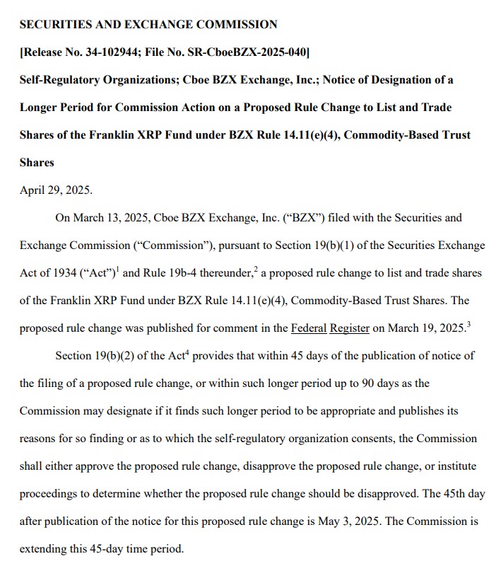 SEC Delays Decision on Proposed Dogecoin and XRP ETFs