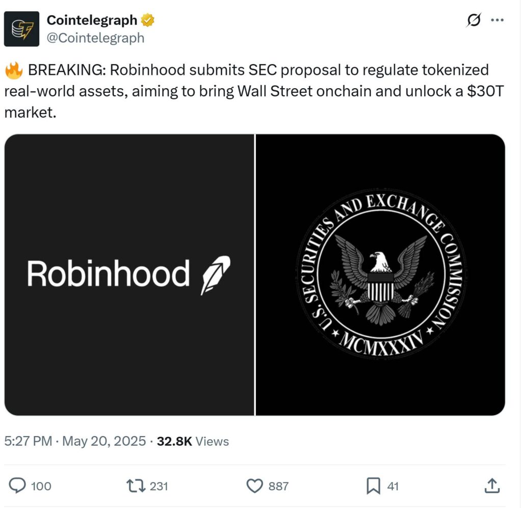 Robinhood Proposes National Framework for Regulating Tokenized Real-World Assets