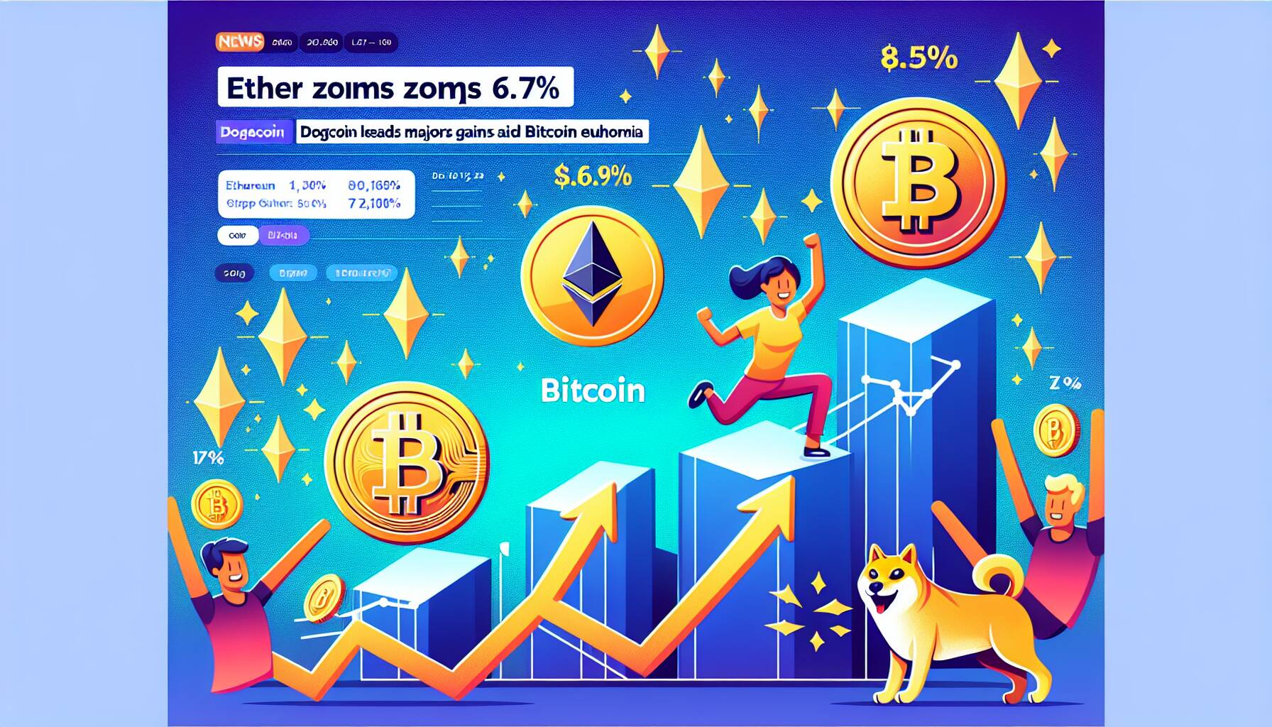BTC, ETH, DOGE Price News: Ether Zooms 7%, Dogecoin Leads Majors Gains Amid Bitcoin Euphoria - CoinDesk