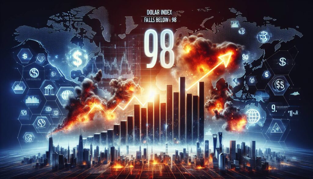 Dollar index falls below 98 and impacts global markets