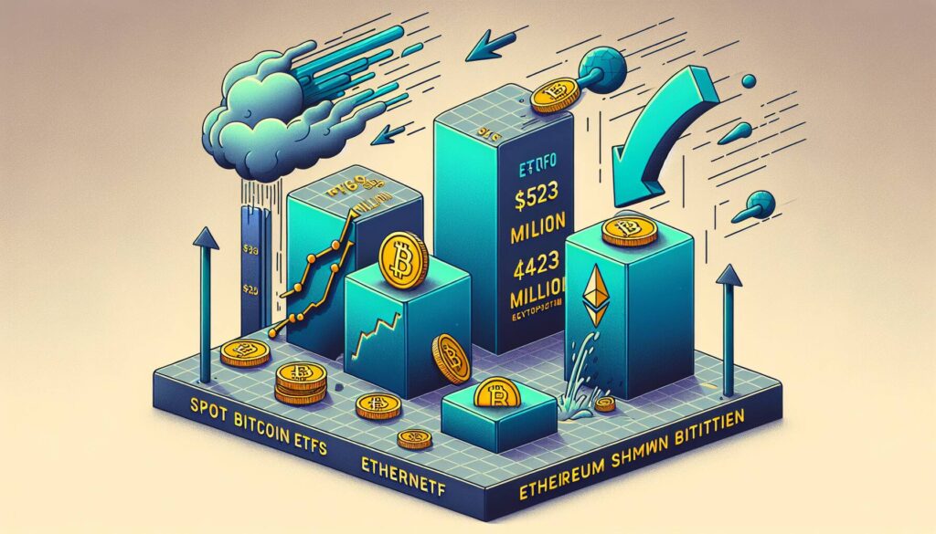 Spot Bitcoin ETFs post $523 million in daily outflows, Ethereum ETFs shed $422 million as macro factors prompt investor repositioning