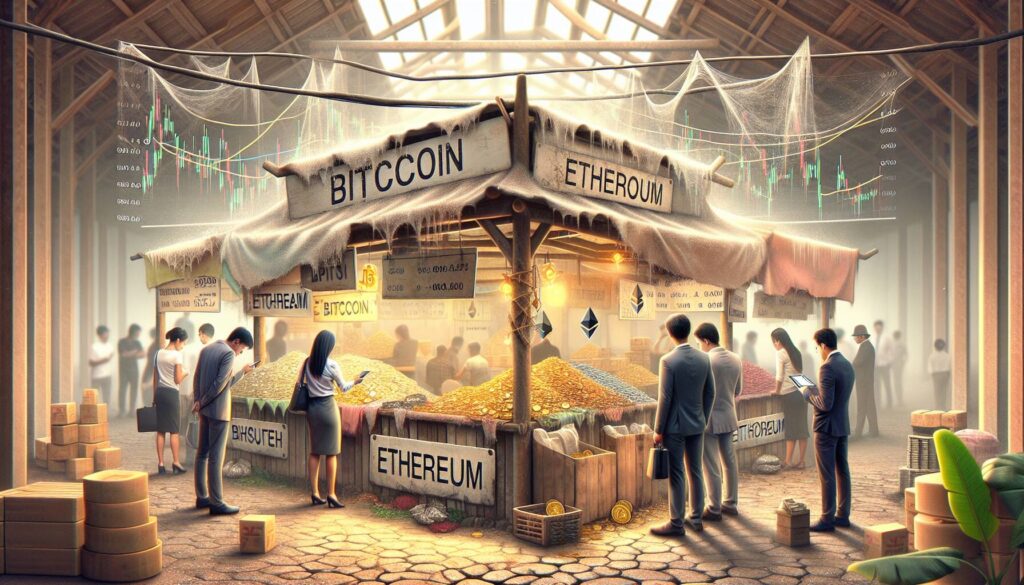 Crypto market stalls as Bitcoin struggles while Ethereum gains traction
