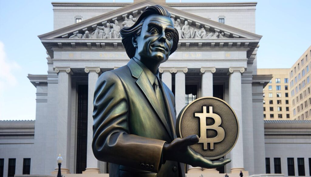 Giant Trump statue holding Bitcoin displayed outside US Capitol to mark Fed rate decision - WBFF