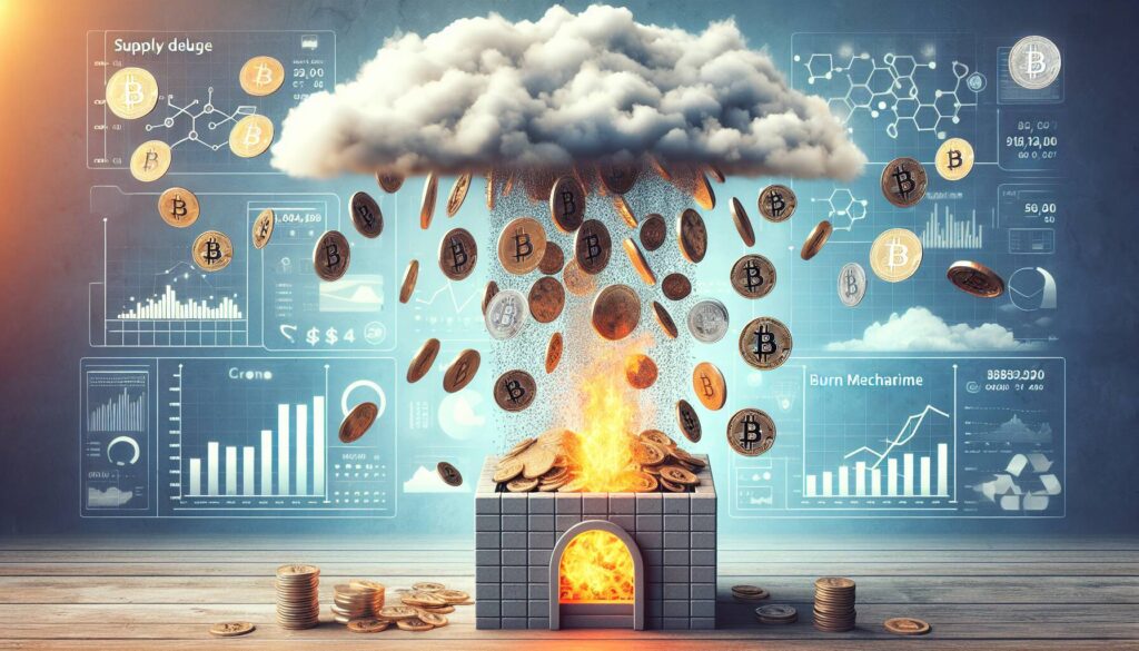 Supply deluge and burn mechanisms in cryptocurrency