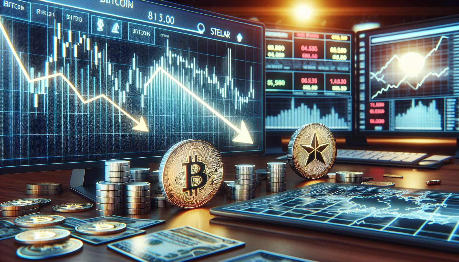 Market decline of Bitcoin and Stellar