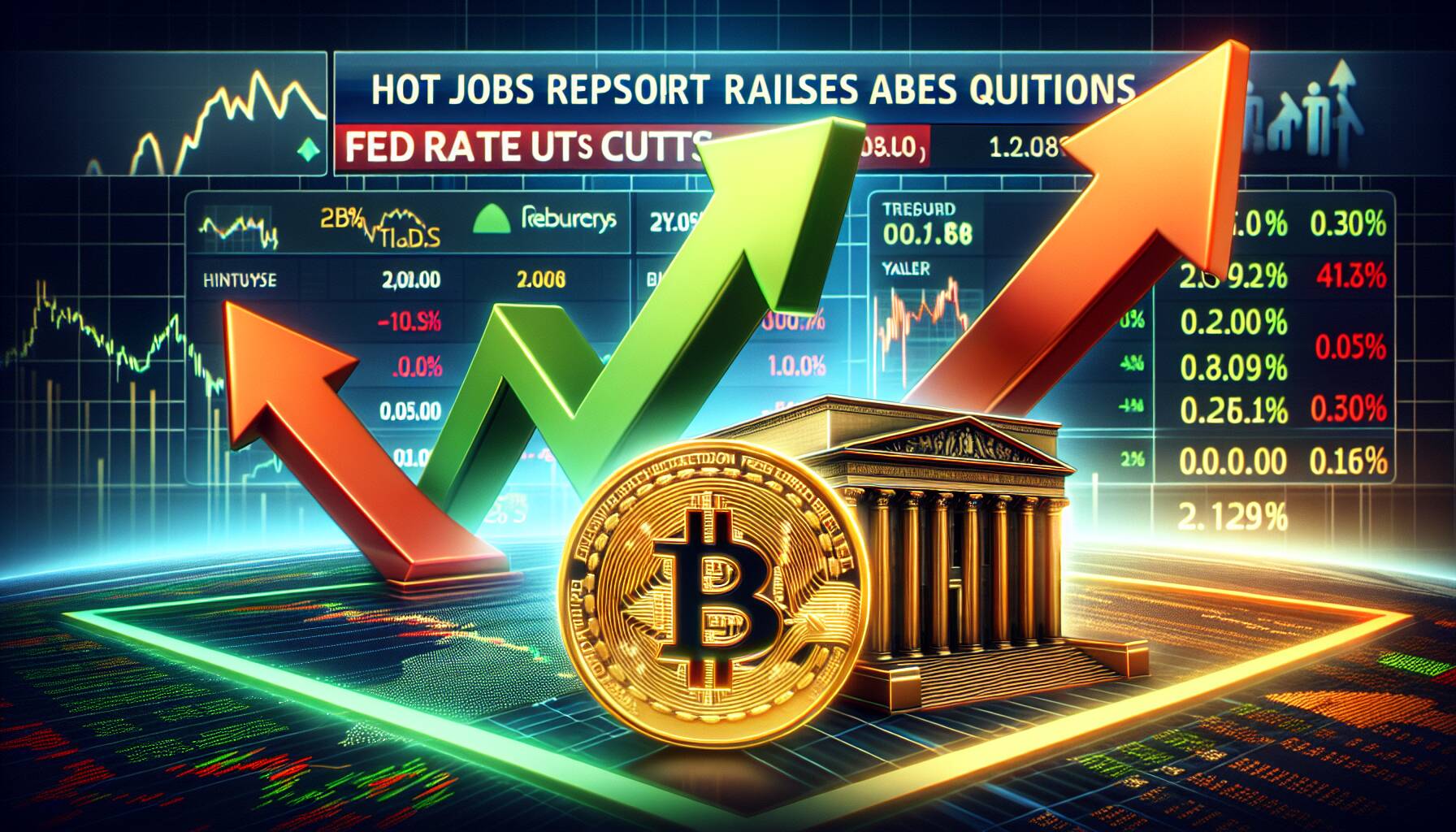 Stock futures and bitcoin slip, Treasury yields climb as hot jobs report raises more questions about Fed rate cuts